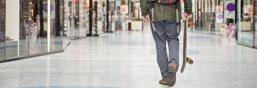 Skateboarder in a mall