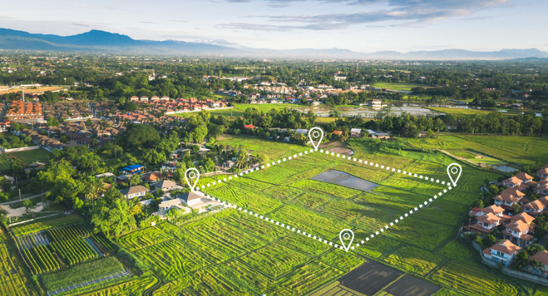 Land plot in aerial view.