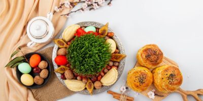 A table set out with Nowruz food