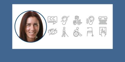 Disabilities concept featuring various disability icons and an image of Wendy Smith