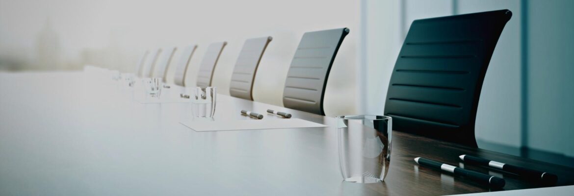 Table with equipment in conference room. Close up. 3D Rendering