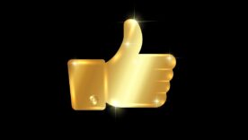 Thumb up symbol, golden finger up icon, gold