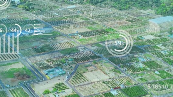 Agricultural land aerial view and statistics concept