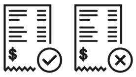 Invoice with check mark and cross sign