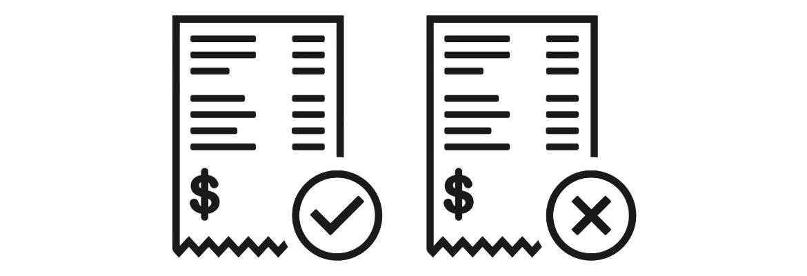 Invoice with check mark and cross sign