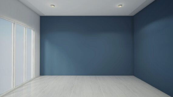 Empty room with Blue Color background wall