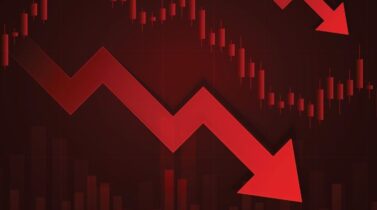 Recession red graph depicting stock value decline