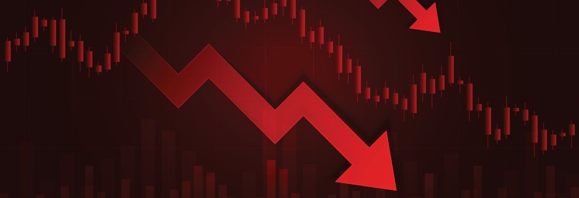 Recession red graph depicting stock value decline