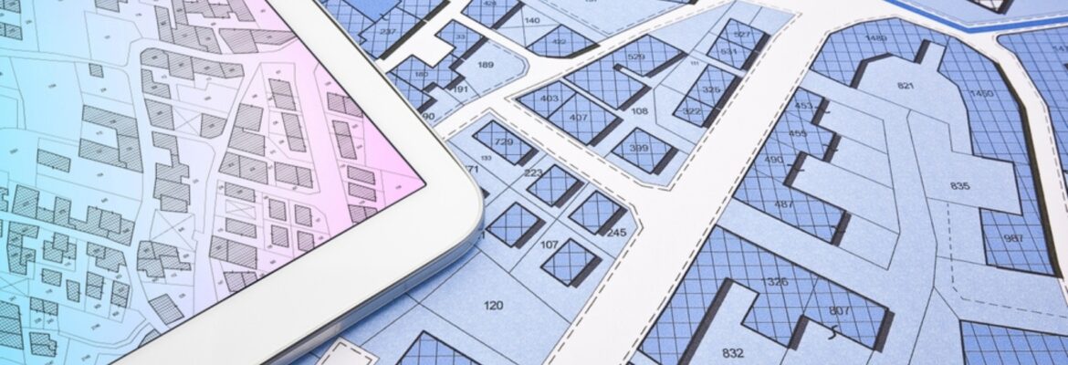 Buildings Permit concept with imaginary cadastral on digital tablet - building activity and construction industry with General Urban Plan.